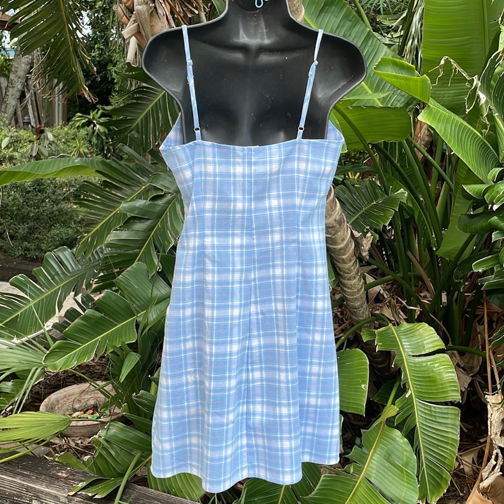 Vintage Sky Blue Plaid Chemise or slip dress - Picture 3 of 7